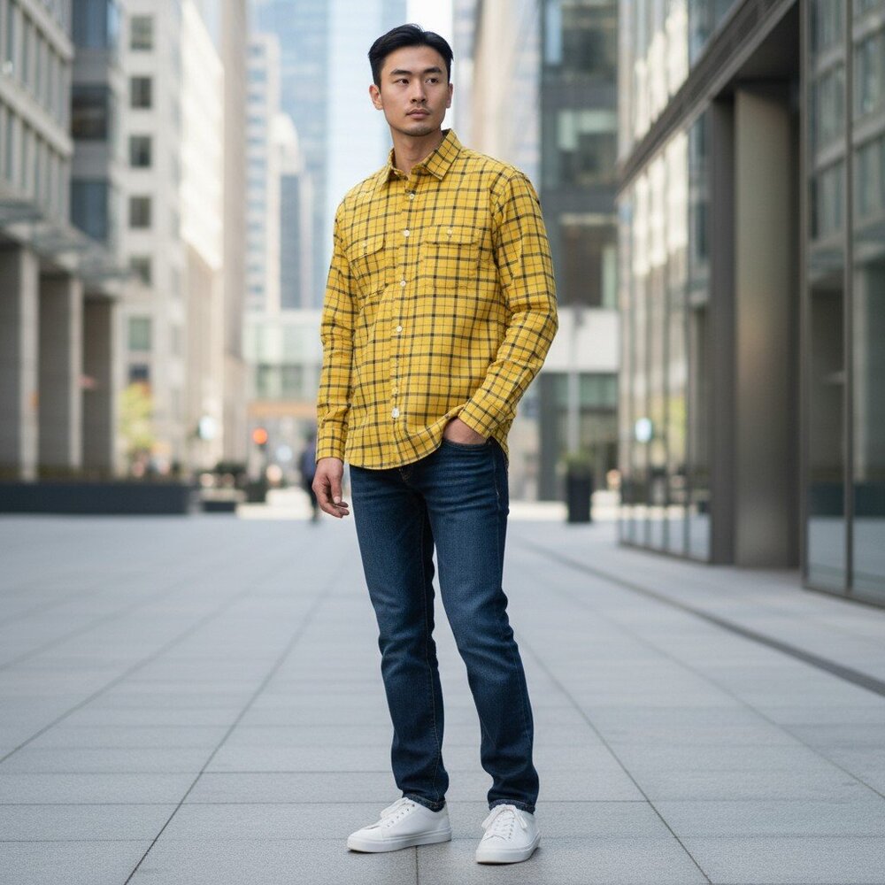 HP! Dan Roma Italian Long Sleeve Button-Down Collared Shirt Vibrant Yellow Blue
